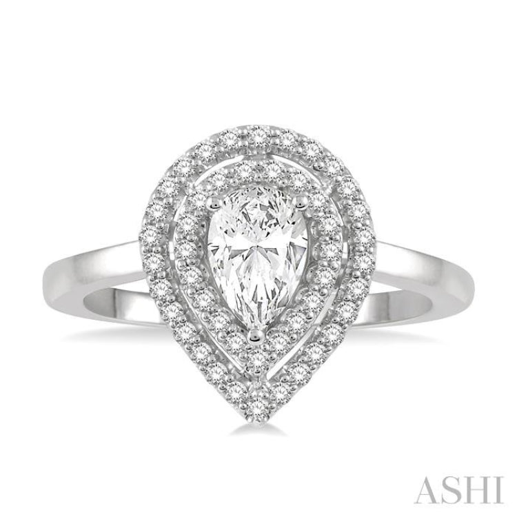 Pear Shape Halo Diamond Engagement Ring