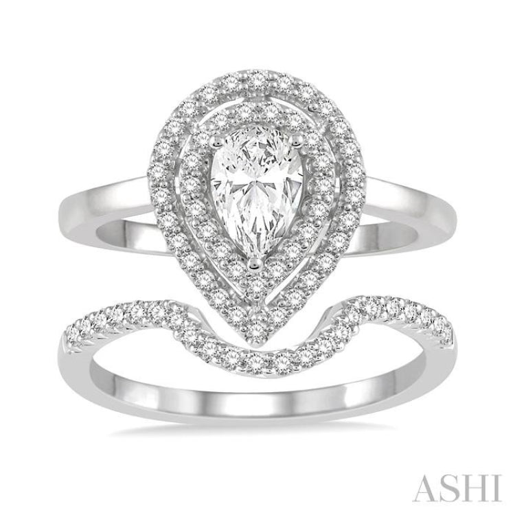 Pear Shape Halo Diamond Wedding Set