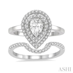 Pear Shape Halo Diamond Wedding Set