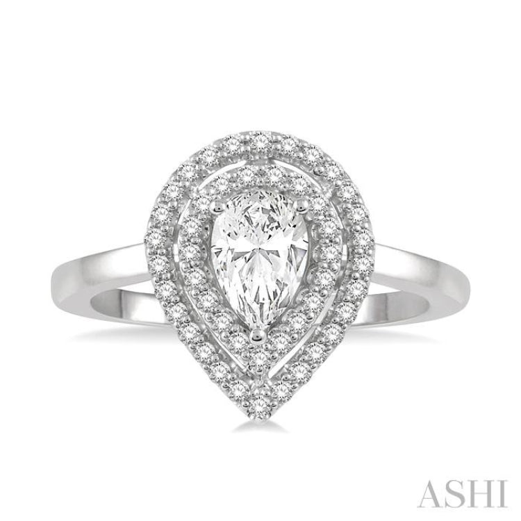 Pear Shape Semi-Mount Halo Diamond Engagement Ring