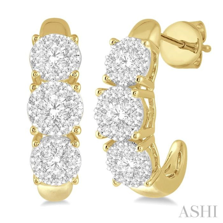 Round Shape Past Present & Future Lovebright Essential Diamond Half Hoop Earrings