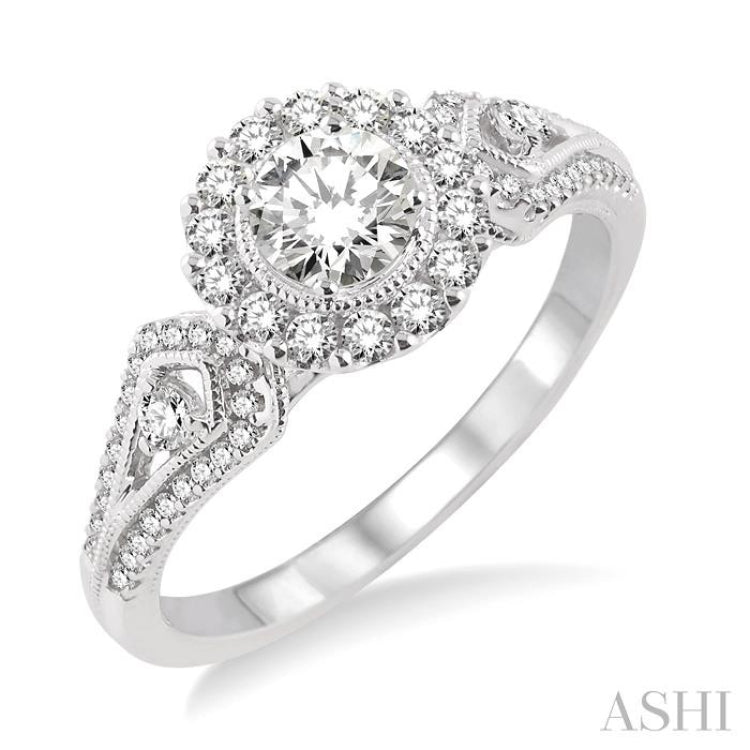 Round Shape Semi-Mount Halo Diamond Engagement Ring