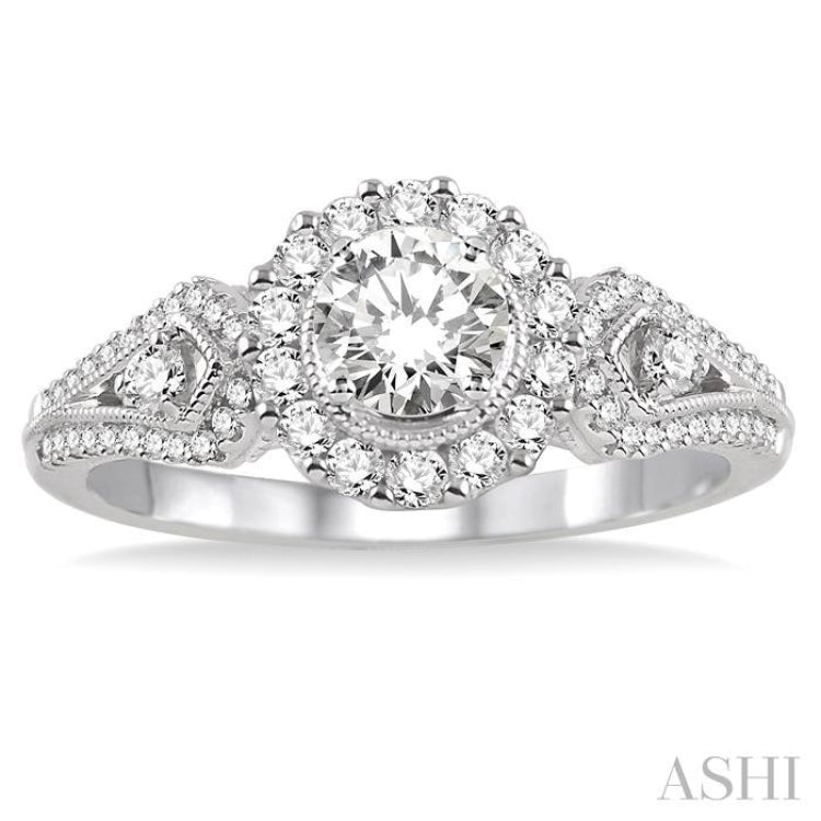 Round Shape Semi-Mount Halo Diamond Engagement Ring