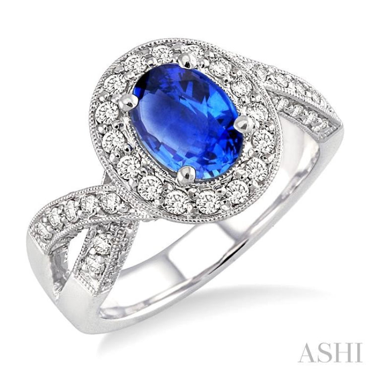 Oval Shape Gemstone & Halo Diamond Ring