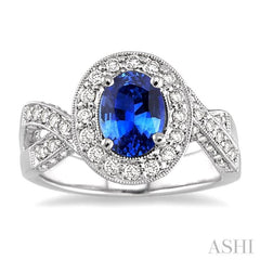 Oval Shape Gemstone & Halo Diamond Ring