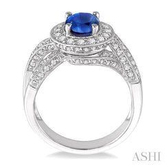 Oval Shape Gemstone & Halo Diamond Ring