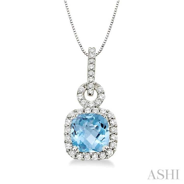 Cushion Shape Gemstone & Halo Diamond Pendant