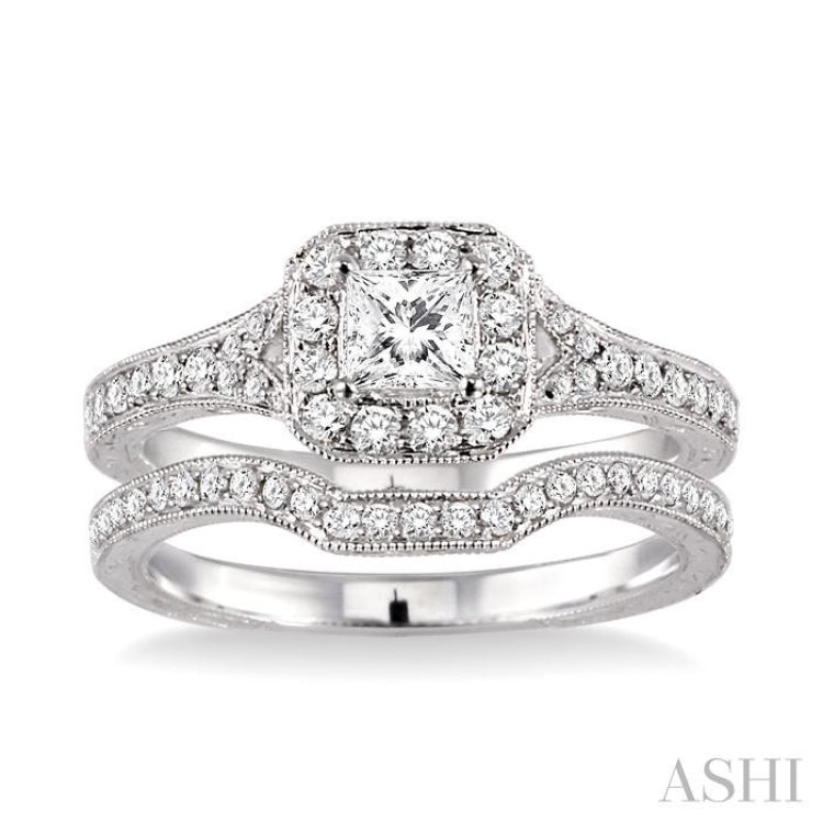 Princess Shape Halo Diamond Wedding Set