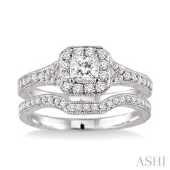 Princess Shape Halo Diamond Wedding Set