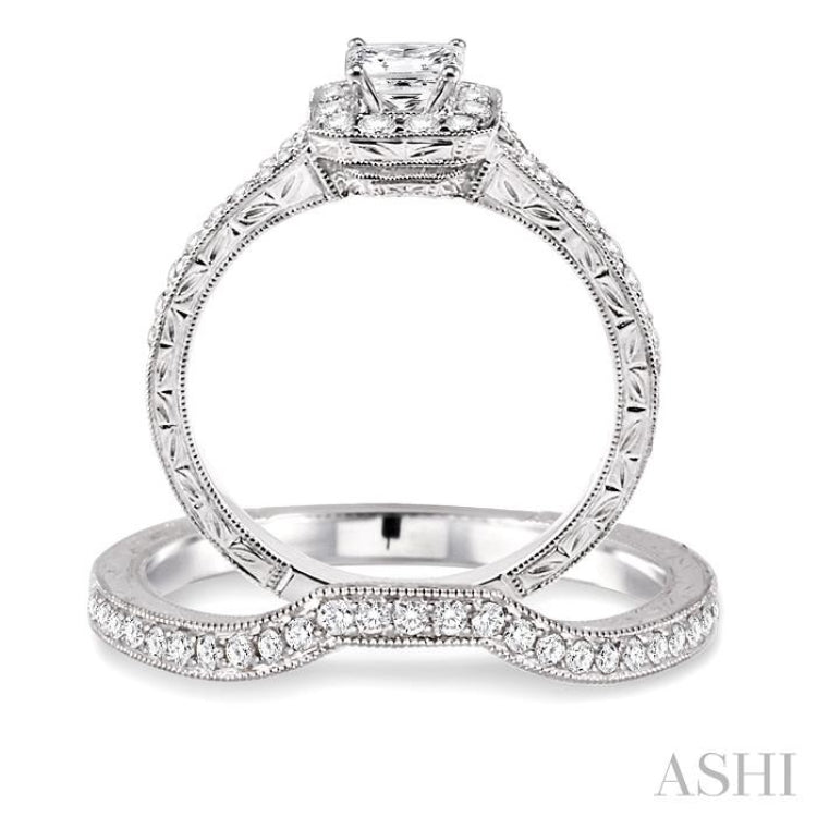 Princess Shape Halo Diamond Wedding Set