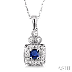 Cushion Shape Gemstone & Halo Diamond Pendant