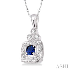 Cushion Shape Gemstone & Halo Diamond Pendant