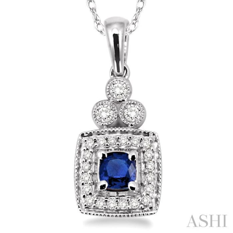 Cushion Shape Gemstone & Halo Diamond Pendant