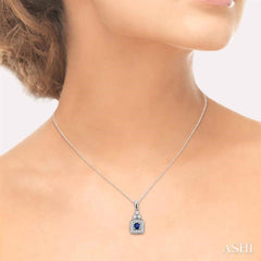 Cushion Shape Gemstone & Halo Diamond Pendant