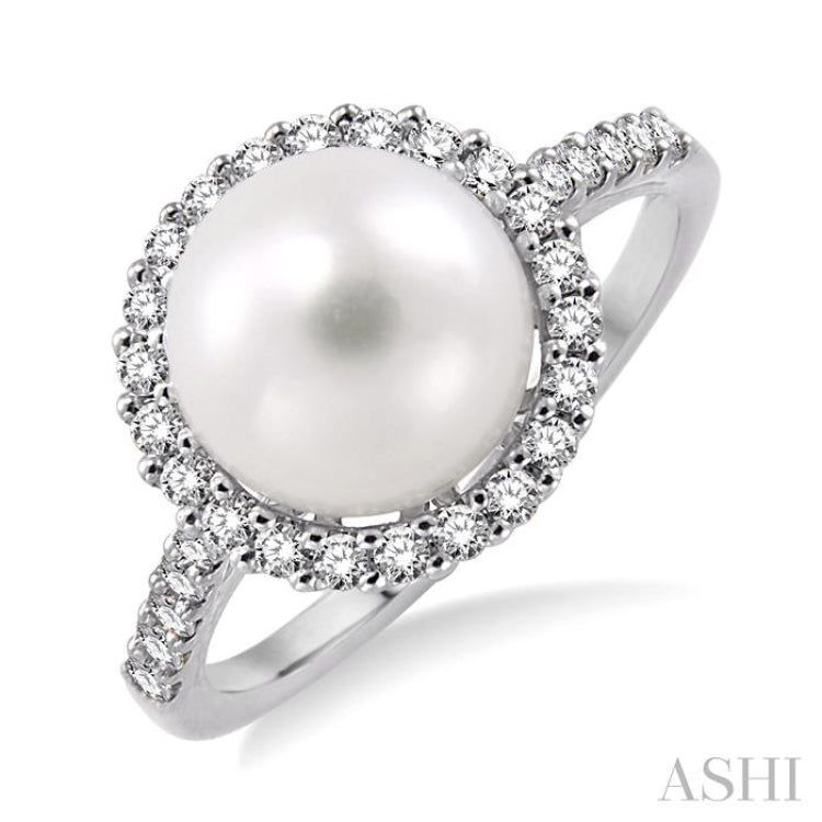 Pearl & Halo Diamond Ring