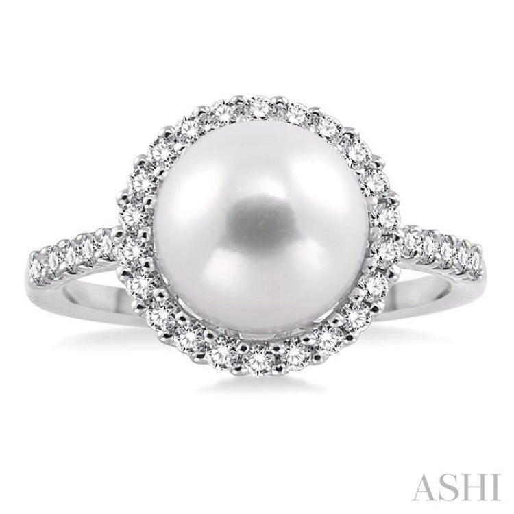 Pearl & Halo Diamond Ring