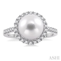 Pearl & Halo Diamond Ring