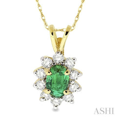 Oval Shape Gemstone & Halo Diamond Pendant