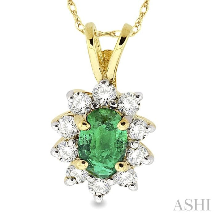 Oval Shape Gemstone & Halo Diamond Pendant