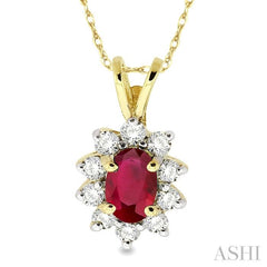 Oval Shape Gemstone & Halo Diamond Pendant