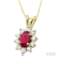 Oval Shape Gemstone & Halo Diamond Pendant