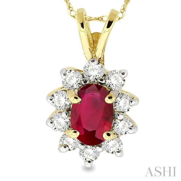 Oval Shape Gemstone & Halo Diamond Pendant