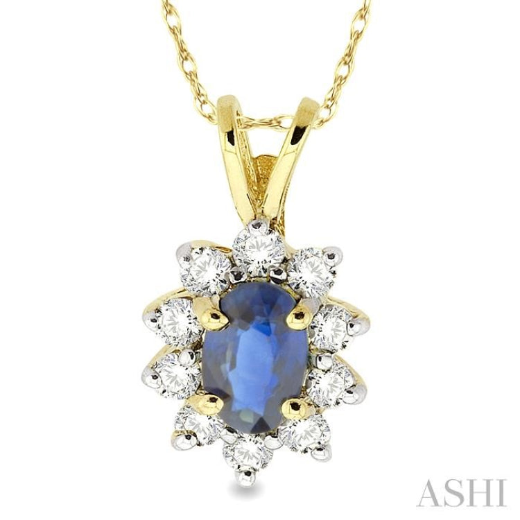 Oval Shape Gemstone & Halo Diamond Pendant