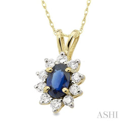 Oval Shape Gemstone & Halo Diamond Pendant