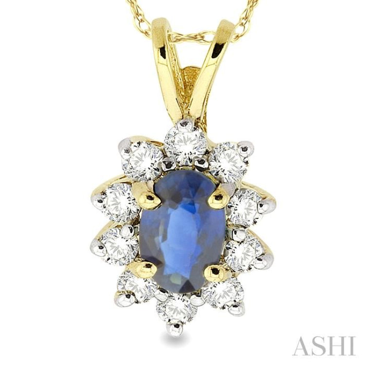 Oval Shape Gemstone & Halo Diamond Pendant