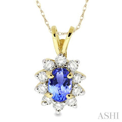 Oval Shape Gemstone & Halo Diamond Pendant