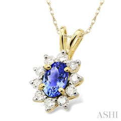 Oval Shape Gemstone & Halo Diamond Pendant