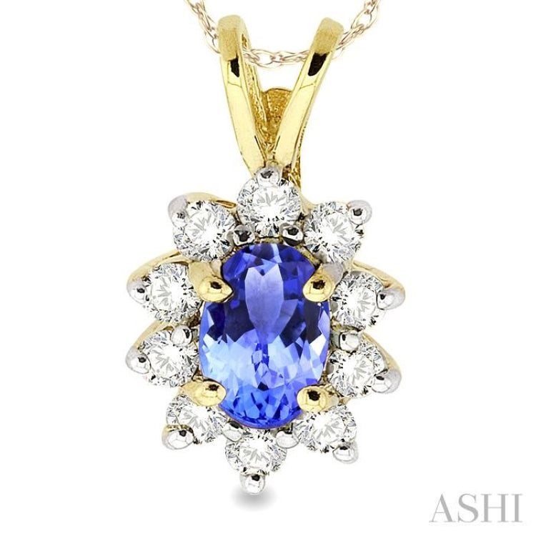 Oval Shape Gemstone & Halo Diamond Pendant