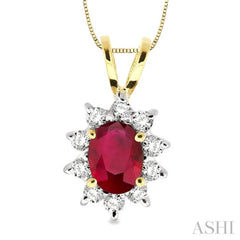 Oval Shape Gemstone & Halo Diamond Pendant