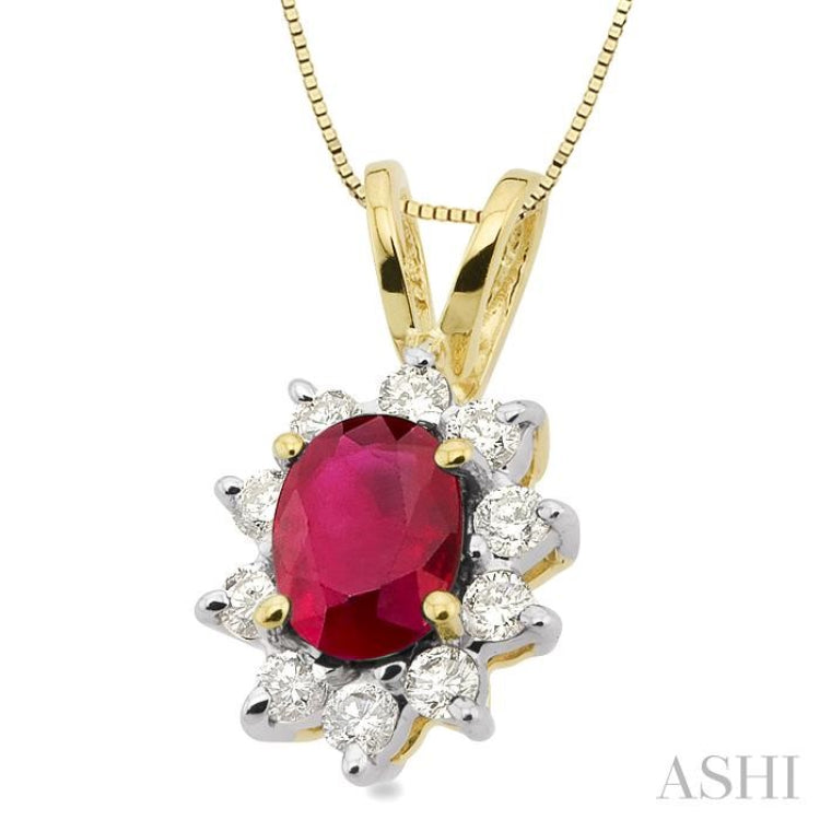 Oval Shape Gemstone & Halo Diamond Pendant