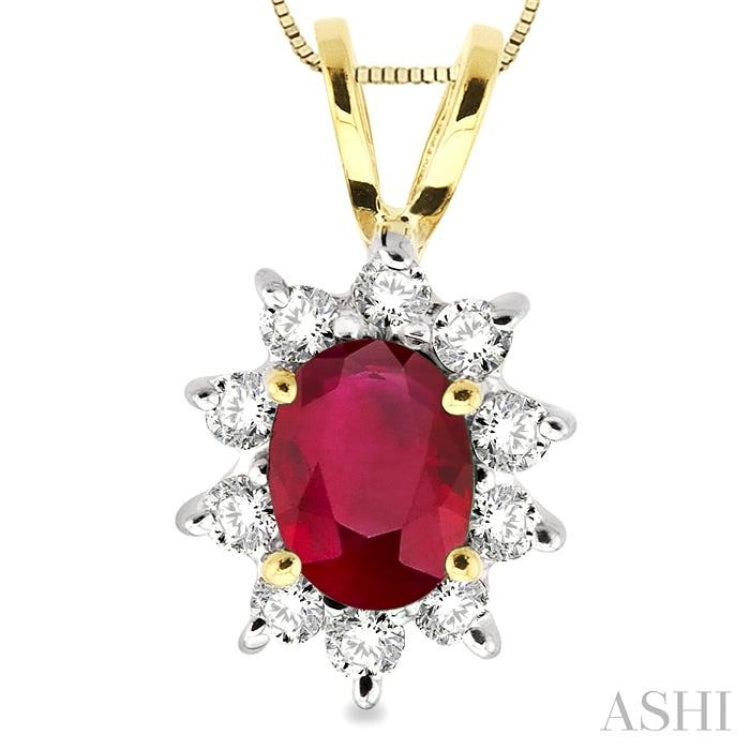 Oval Shape Gemstone & Halo Diamond Pendant