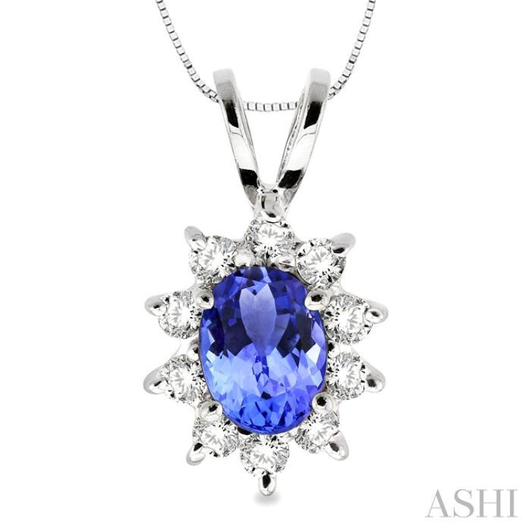 Oval Shape Gemstone & Halo Diamond Pendant