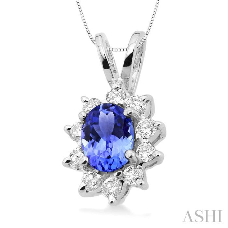 Oval Shape Gemstone & Halo Diamond Pendant