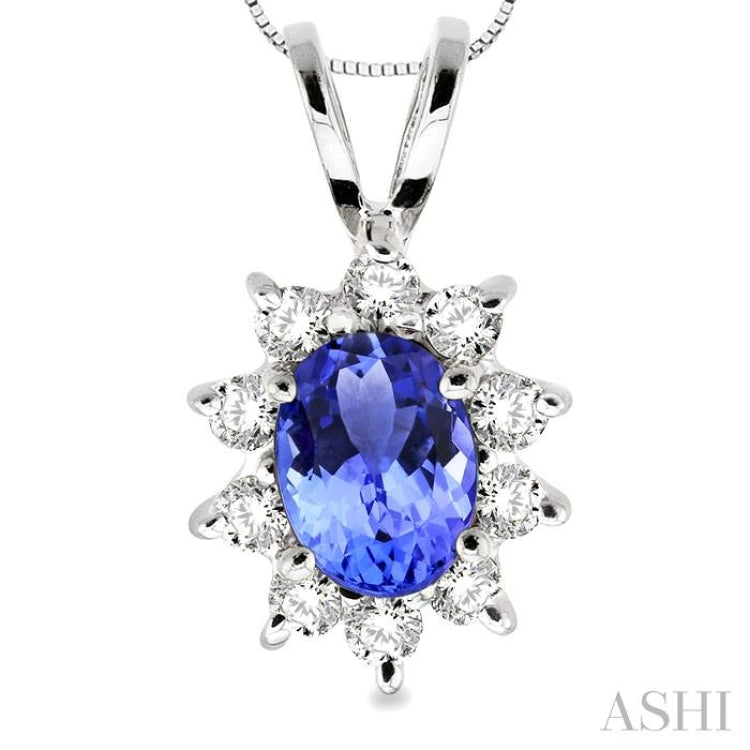 Oval Shape Gemstone & Halo Diamond Pendant