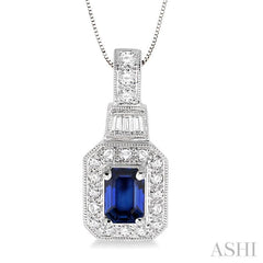 Emerald Shape Gemstone & Halo Diamond Pendant