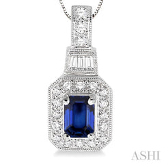 Emerald Shape Gemstone & Halo Diamond Pendant