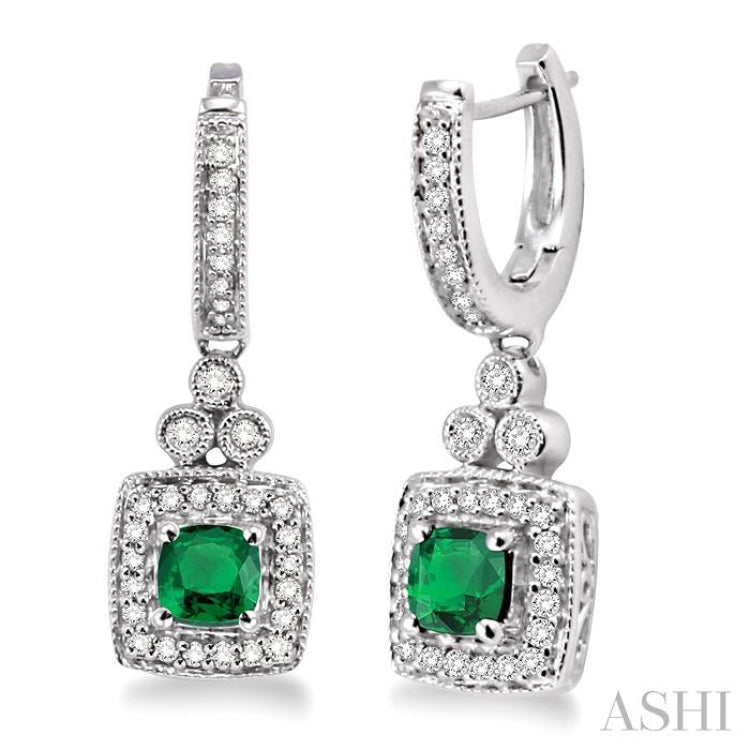 Cushion Shape Gemstone & Halo Diamond Earrings