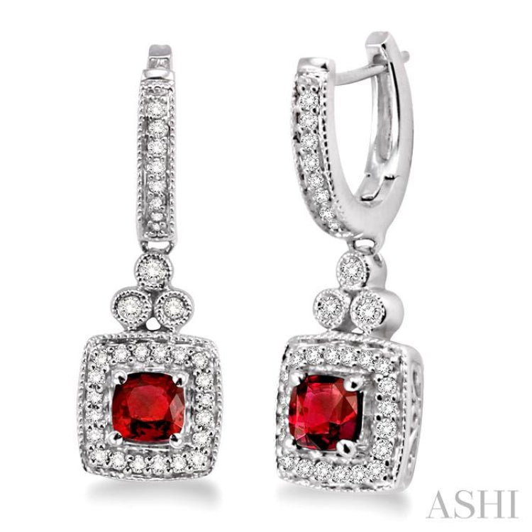 Cushion Shape Gemstone & Halo Diamond Earrings