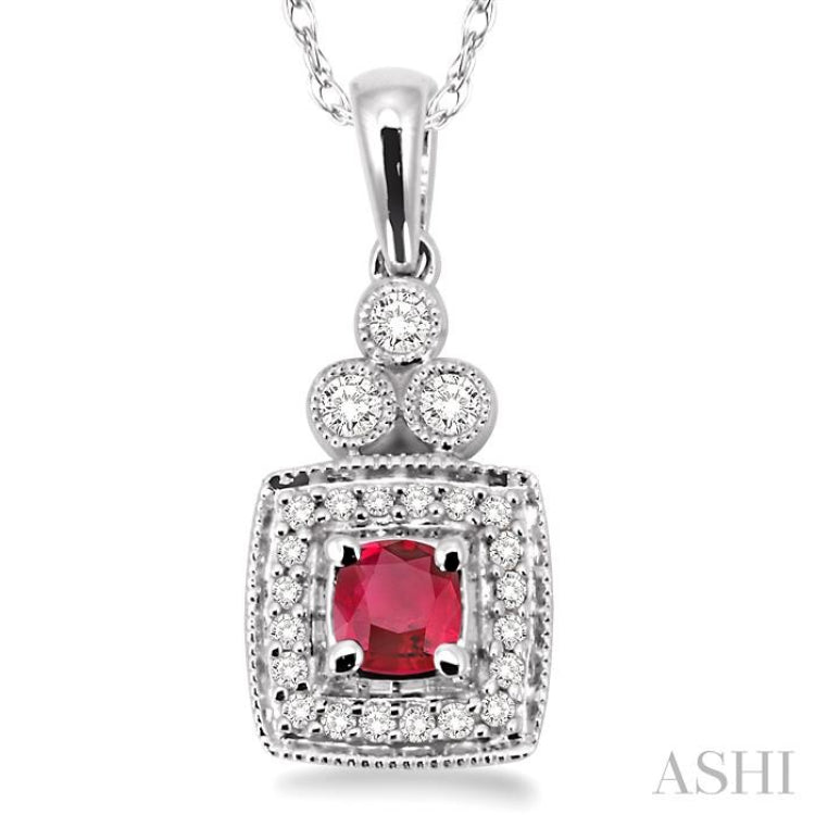 Cushion Shape Gemstone & Halo Diamond Pendant