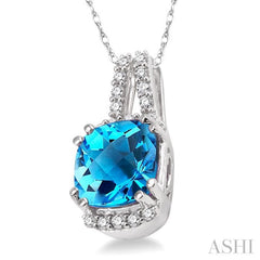 Cushion Shape Gemstone & Diamond Pendant