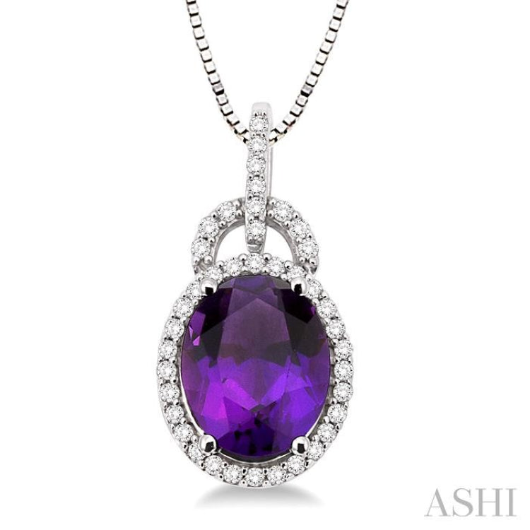 Oval Shape Gemstone & Halo Diamond Pendant