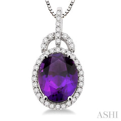 Oval Shape Gemstone & Halo Diamond Pendant