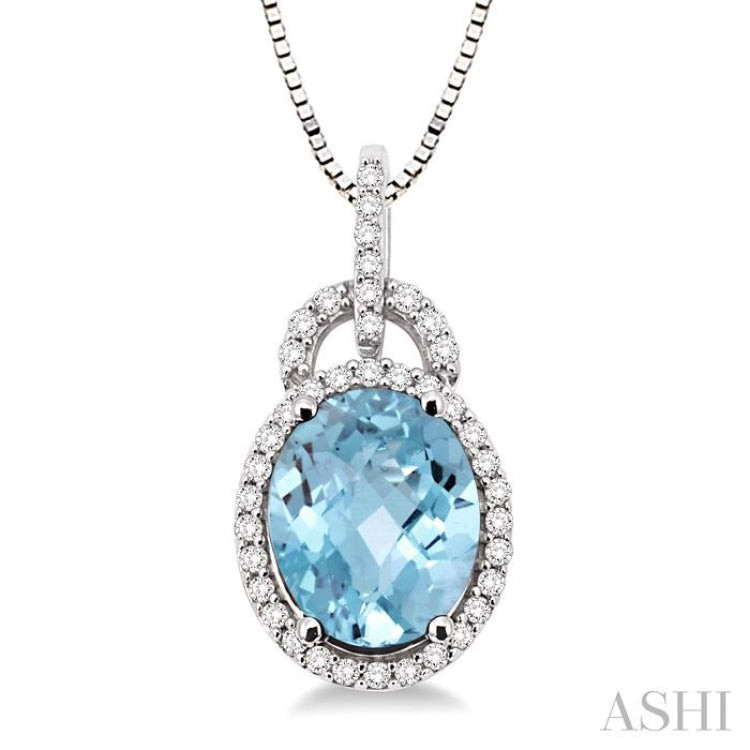 Oval Shape Gemstone & Halo Diamond Pendant