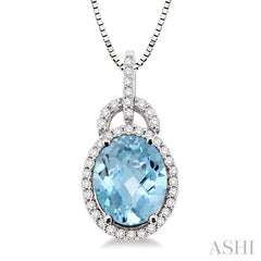 Oval Shape Gemstone & Halo Diamond Pendant