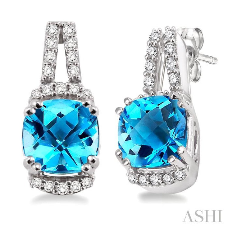 Cushion Shape Gemstone & Diamond Earrings