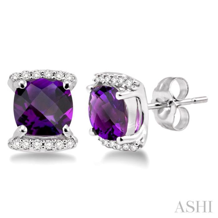 Cushion Shape Gemstone & Diamond Earrings